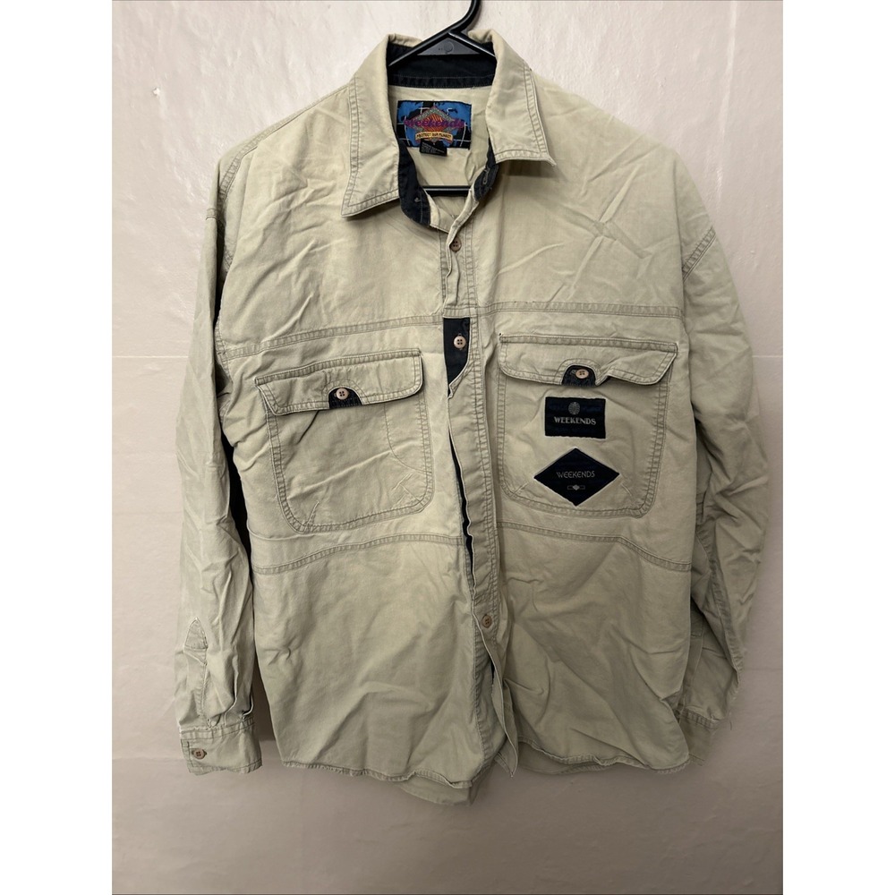 Mens Vintage Weekends Khakis Long Sleeve Button Shirt With‎ Pocket Details